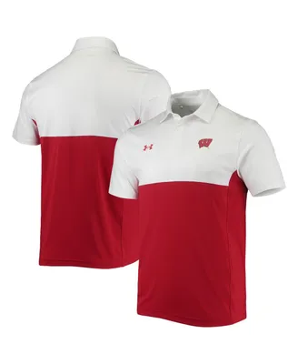 Men's Under Armour White, Red Wisconsin Badgers 2022 Blocked Coaches Performance Polo Shirt