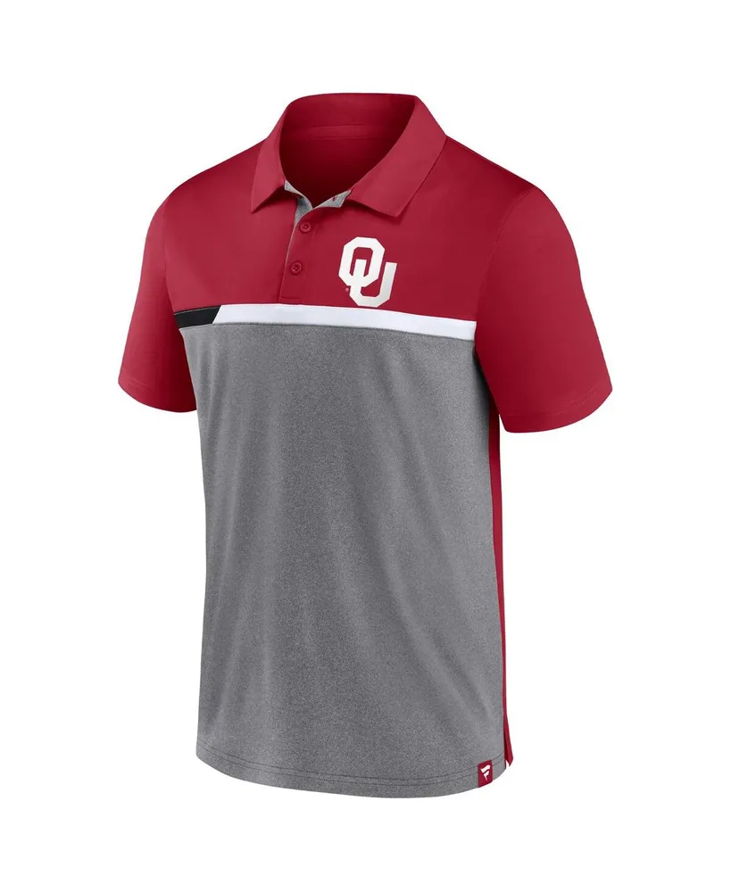 Men's Fanatics Crimson and Heathered Gray Oklahoma Sooners Split Block Color Block Polo Shirt