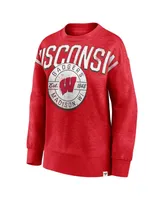 Women's Fanatics Heathered Red Wisconsin Badgers Jump Distribution Pullover Sweatshirt