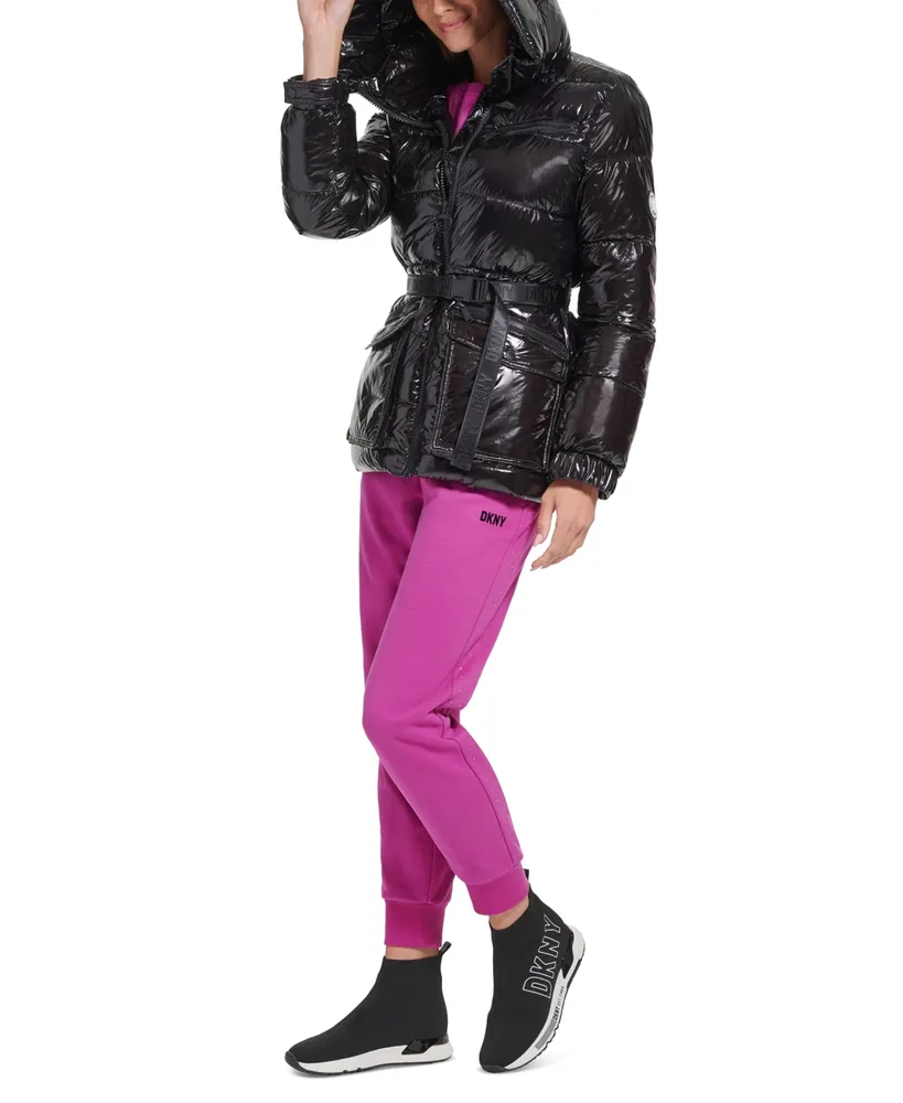 DKNY Women's Sport High Shine Hooded Puffer Jacket