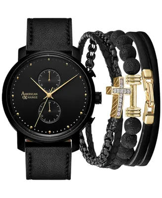 American Exchange Men's Black Silicone Strap Watch 47mm Gift Set