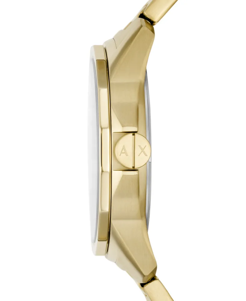 A|X Armani Exchange Men's Three-Hand Day-Date Gold-Tone Stainless Steel Bracelet Watch, 44mm - Gold