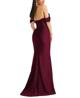 Cynthia & Sahar Women's Off-the-Shoulder Corset Stretch Satin Mermaid Dress with Slight Train