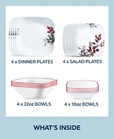 Corelle Square Kyoto Leaves 16 Pc. Dinnerware Set, Service for 4
