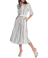 Court & Rowe Women's Stripe Belted Midi Shirt Dress