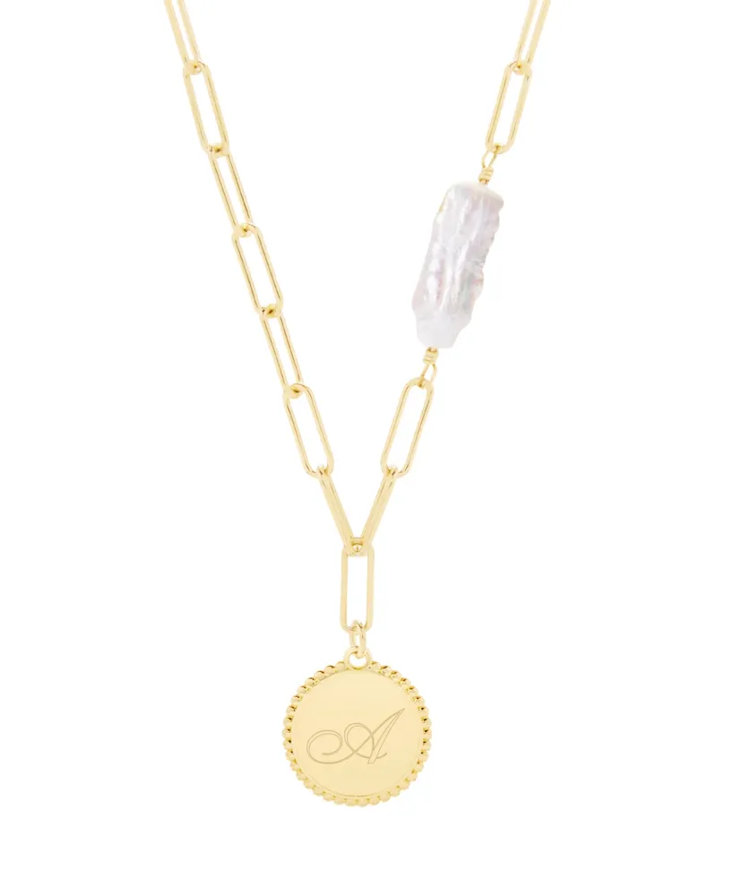 brook & york Biwa Imitation Pearl Micaela Initial Pendant - Gold-Plated