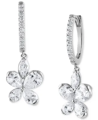 Badgley Mischka Lab Grown Diamond Pear, Marquise & Round Flower Dangle Hoop Earrings (1-3/4 ct. t.w.) in 14k White Gold