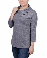 Ny Collection Women's 3/4 Sleeve Crossover Cowl Neck Top