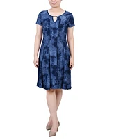 Ny Collection Women's Short Sleeve Jacquard Knit Seamed Dress