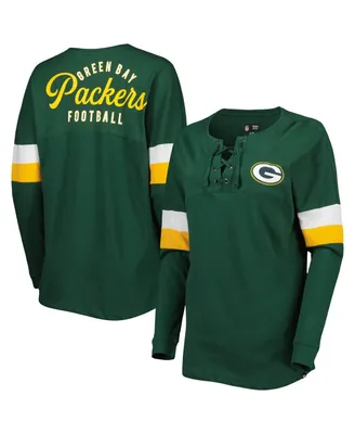 Women's New Era Green Green Bay Packers Athletic Varsity Lace-Up Long Sleeve T-shirt
