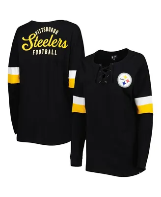 Women's New Era Black Pittsburgh Steelers Athletic Varsity Lace-Up Long Sleeve T-shirt