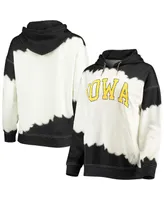 Women's Gameday Couture White, Black Iowa Hawkeyes For the Fun Double Dip-Dyed Pullover Hoodie