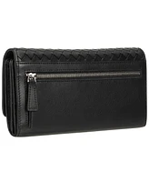 Mancini Women's Basket Weave Collection Rfid Secure Quadruple Fold Wallet