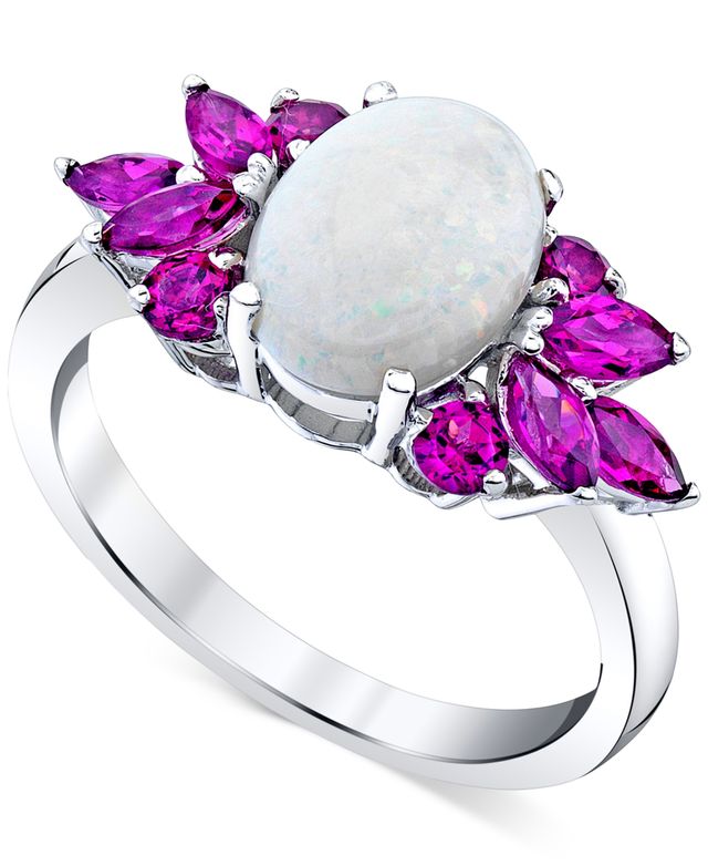 Opal (1-1/10 ct. t.w.) & Rhodolite (1-1/5 ct. t.w.) Ring in 10k White Gold