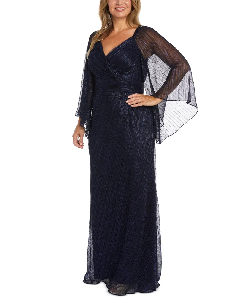 Nightway Women's Sweetheart-Neck Draped-Illusion-Sleeve Gown