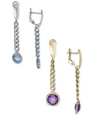 Gemstone Curb Chain Leverback Drop Earrings Collection