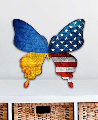 Designocracy Usa Ukraine Patriotic Butterfly Holiday Outdoor Decor Large Ornament