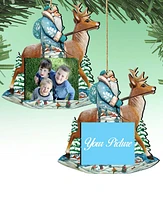 Designocracy Santa On Reindeer Christmas Picture Frame Ornaments, Set of 2