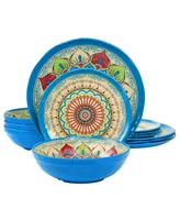 Elama Mandala Micaela 12 Piece Melamine Dinnerware Set, Service for 4 - Multi