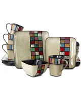 Elama Grace 16 Piece Multicolored Square Stoneware Dinnerware Set, Service for 4 - Multi