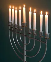 Modern Judaic Hanukkah Menorah 9 Branched Candelabra, Aluminum Finish, Medium