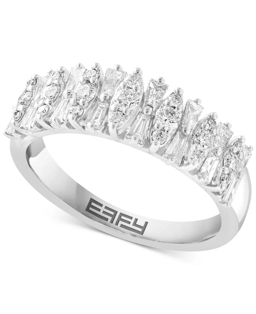 Effy Diamond Baguette & Round Horizontal Cluster Ring (3/4 ct. t.w.) in 14k White Gold