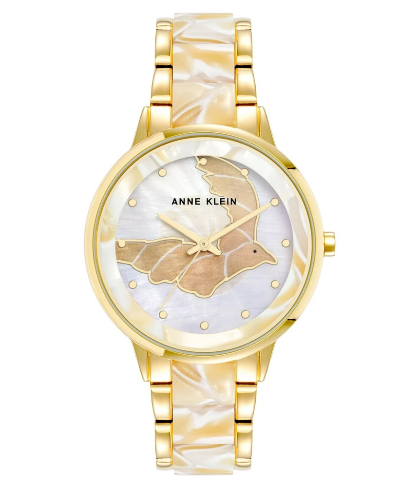 Anne Klein Women's Three-Hand Quartz Gold-Tone Alloy with Resin Bracelet Watch, 37mm