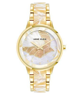 Anne Klein Women's Three-Hand Quartz Gold-Tone Alloy with Ivory Resin Bracelet Watch, 37mm