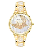 Anne Klein Women's Three-Hand Quartz Gold-Tone Alloy with Resin Bracelet Watch, 37mm