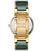 Anne Klein Women's Three-Hand Quartz Considered Green and Gold-Tone Ceramic Bracelet Watch, 33mm