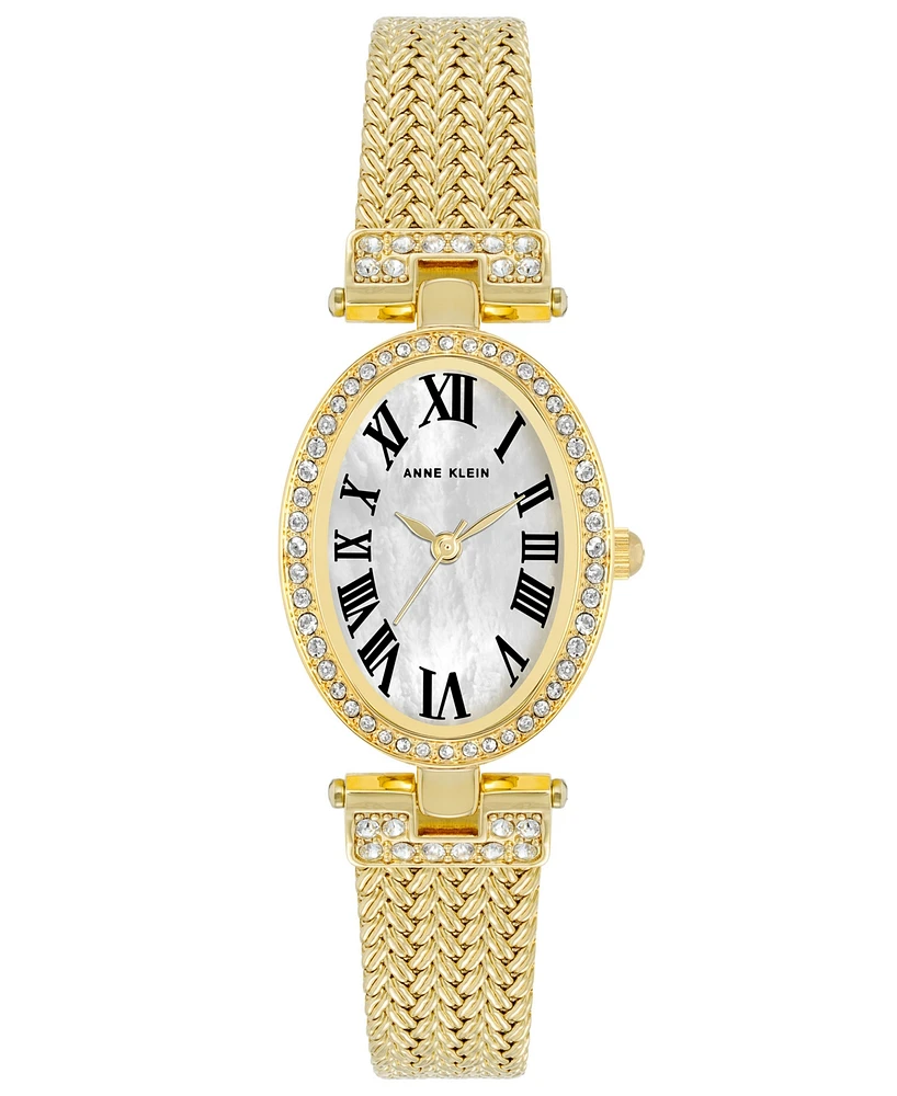 Anne Klein Women's Three-Hand Quartz Gold-Tone Stainless Steel Woven Mesh Bracelet Watch, 22mm - Gold