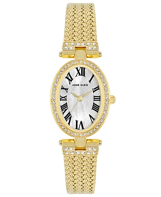 Anne Klein Women's Three-Hand Quartz Gold-Tone Stainless Steel Woven Mesh Bracelet Watch, 22mm - Gold