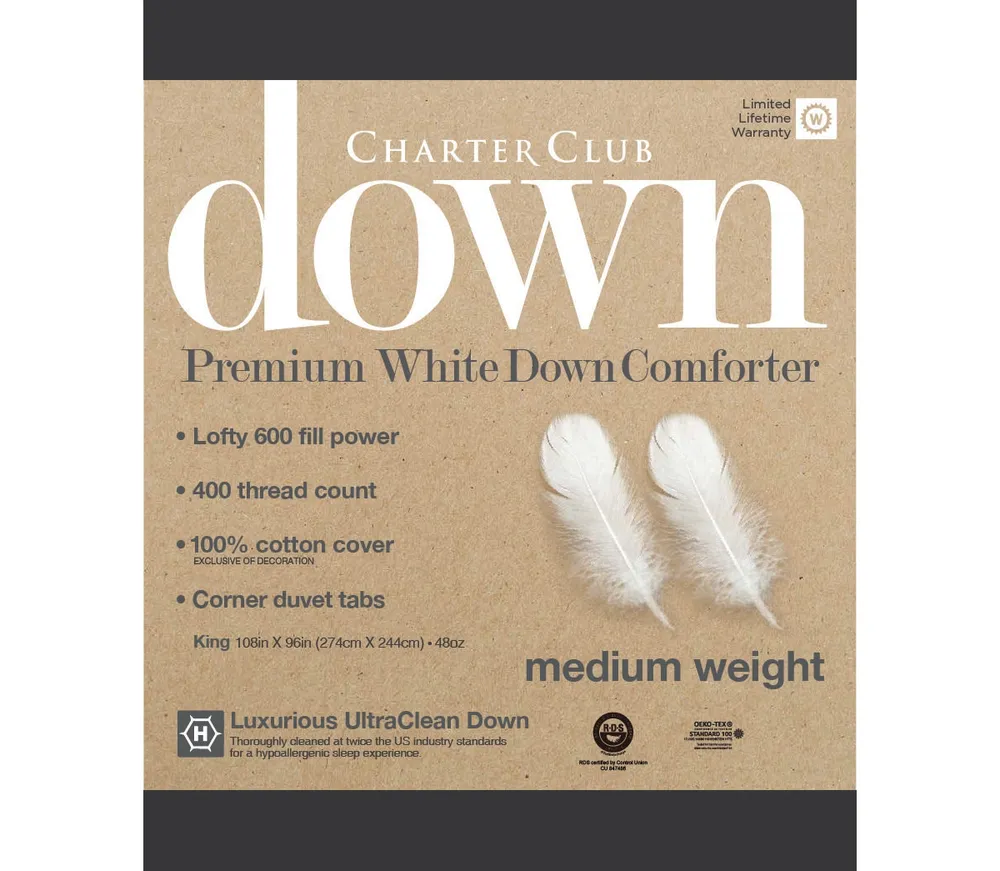 Charter Club White Down Medium Weight Comforter, King, Created for Macy's