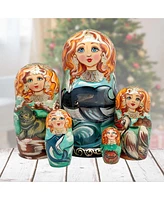 G.DeBrekht Whales Family Matreshka Holiday Nesting Hand-Painted Doll, Set of 5