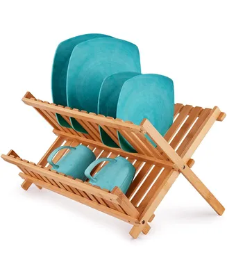 Zulay Kitchen Foldable Bamboo Dish Drying Rack - 2-Tier