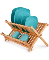 Zulay Kitchen Foldable Bamboo Dish Drying Rack - 2-Tier