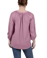 Ny Collection Petite Raglan Sleeve Split Neck Blouse