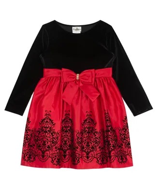 Rare Editions Toddler Girls Long Sleeve Velvet Bodice with Satin Skirt Dress