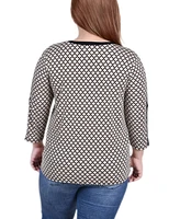 Ny Collection Plus Size 3/4 Sleeve Top with Combo Bands and Grommets
