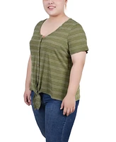 Ny Collection Plus Size Short Sleeve Tie Front Top