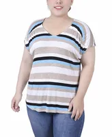Ny Collection Plus Size Short Sleeve Striped V-neck Top