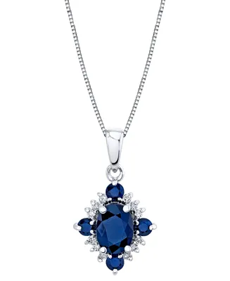 Sapphire (1-3/8 ct. t.w.) & Diamond (1/10 ct. t.w.) Oval Halo 18" Pendant Necklace in 10k White Gold
