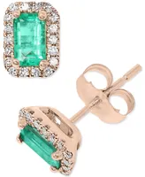 Emerald (1/2 ct. t.w.) & Diamond (1/8 ct. t.w.) Stud Earrings in 14k Rose Gold