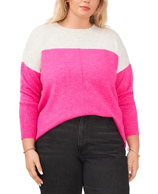 Vince Camuto Plus Size Cozy Extended Shoulder Color Blocked Sweater