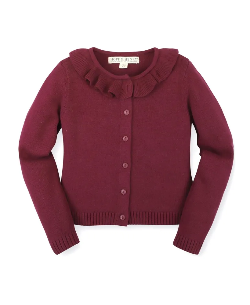 Hope & Henry Baby Girls Organic Cotton Long Sleeve Ruffle Collar Cardigan Sweater