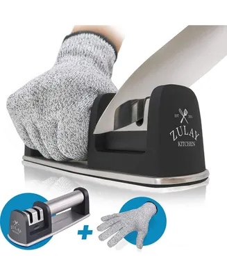 Zulay Kitchen Knife Sharpener & Cut-Resistant Glove (2-Stage Knife Sharpening)