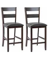 Costway 2-Pieces Bar Stools Counter Height Chairs w/ Pu Leather Seat