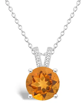 Macy's Women's Citrine (1-/ ct.t.w.) and Diamond Accent Pendant Necklace in Sterling Silver