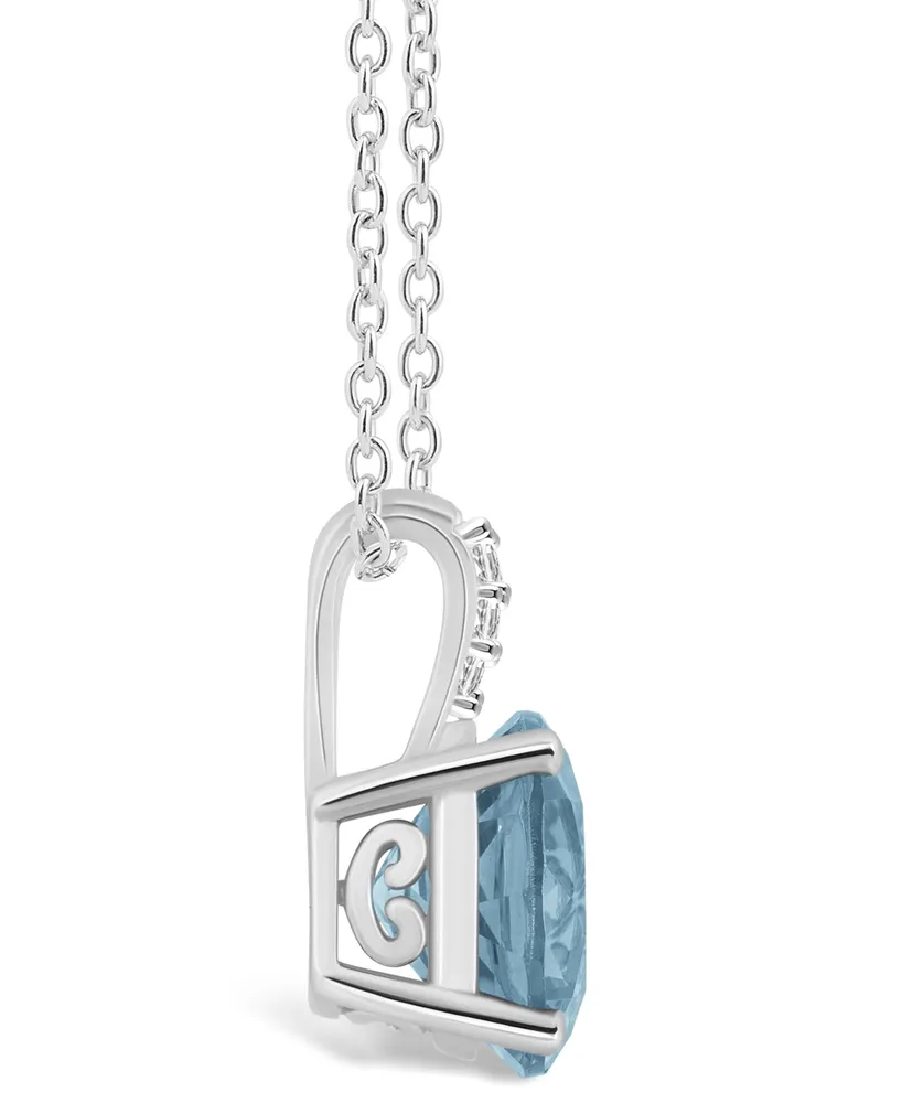 Macy's Women's Sky Blue Topaz (-/ ct.t.w.) and Diamond Accent Pendant Necklace in Sterling Silver