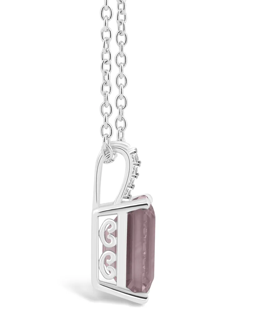 Macy's Women's Rose Quartz (3-1/6 ct.t.w.) and Diamond Accent Pendant Necklace in Sterling Silver